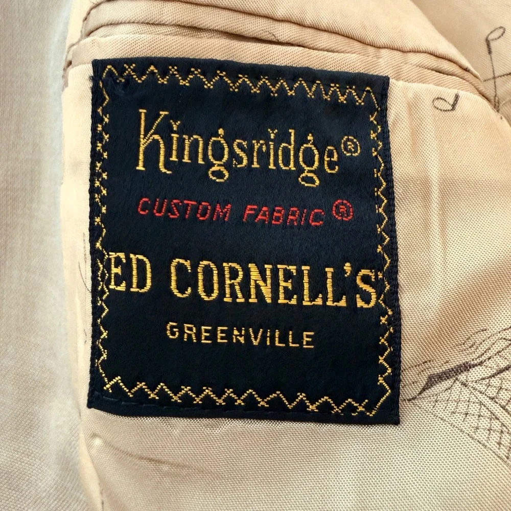 VTG Kingsridge Sport Coat Mens 40R Tan Gold Buttons Custom Fabric Blazer USA